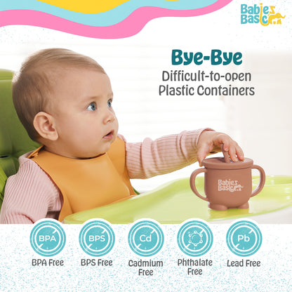 BabiesBasic Multi Purpose 2 in 1 Silicone Cup with Straw or a Snack Lid - Brown