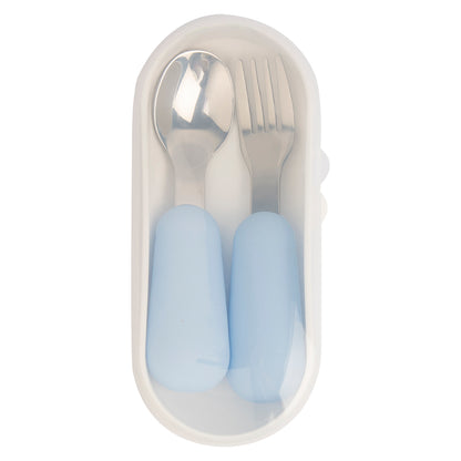 Babies Basic Stainless Steel Cutlery Set with Spoon and Fork with travel case - Blue