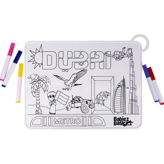 Babies Basic Reusable Silicone Colouring Mat with Pens and Travel Case - Dubai Design