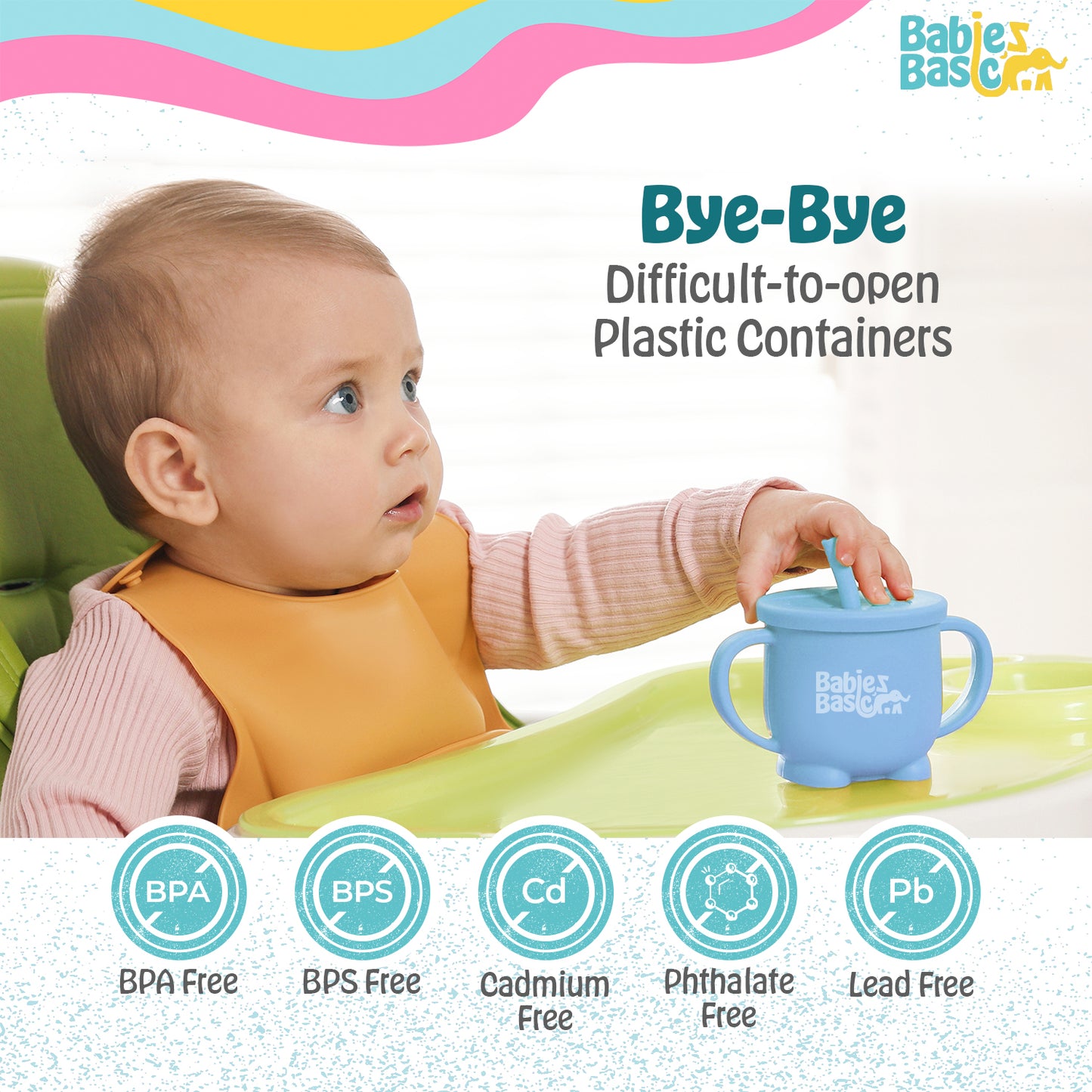 BabiesBasic Multi Purpose 2 in 1 Silicone Cup with Straw or a Snack Lid - Blue