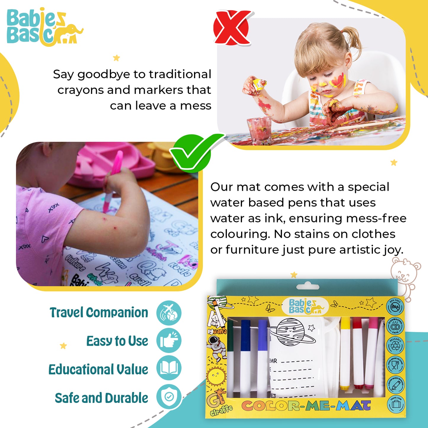 Babies Basic Reusable Silicone Colouring Mat with Pens and Travel Case - Game Design