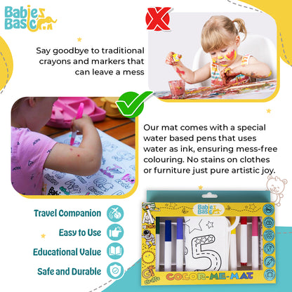 Babies Basic Reusable Silicone Colouring Mat with Pens and Travel Case - Number Design