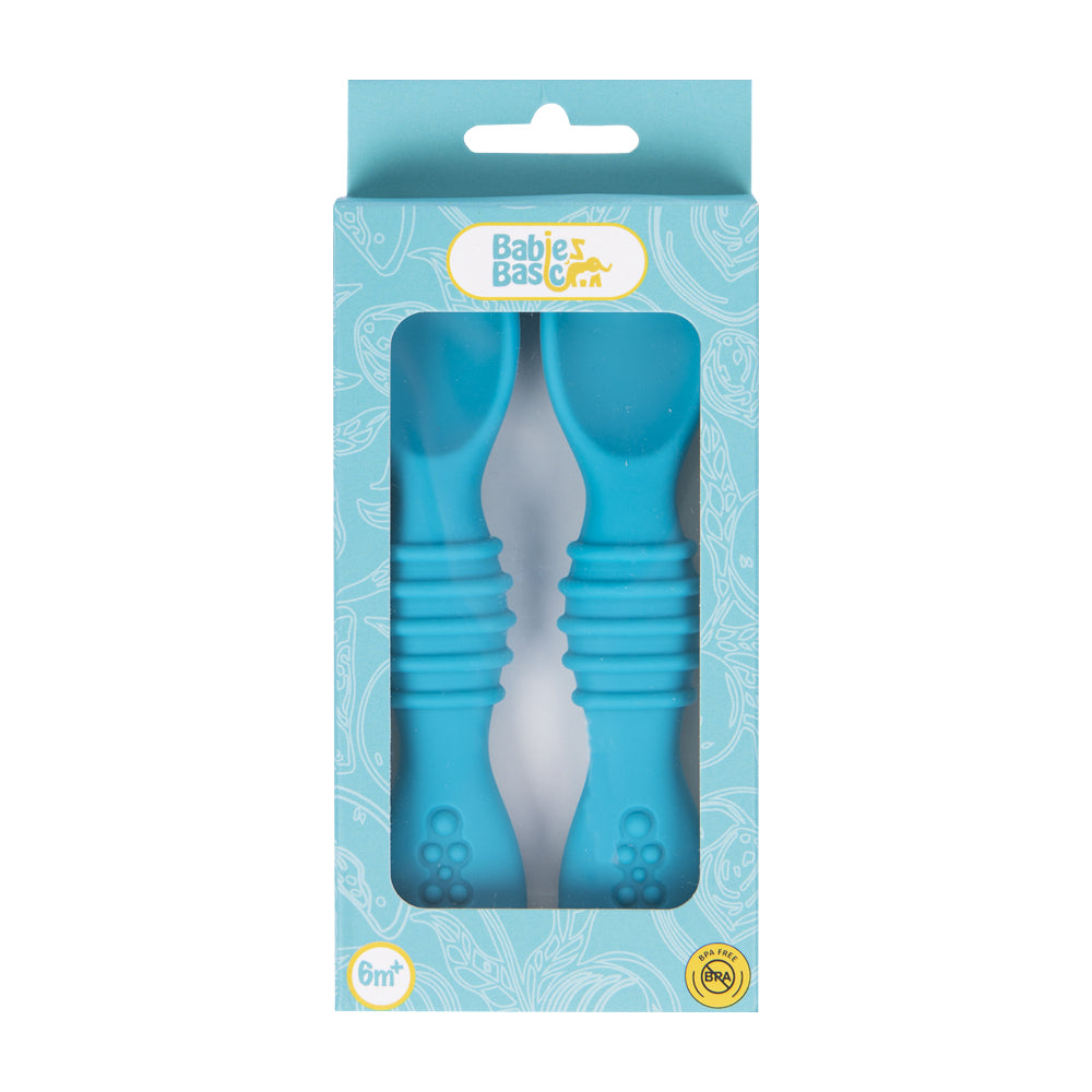 BabiesBasic Soft Tip BPA Free Silicone First Stage Training Spoons - Blue