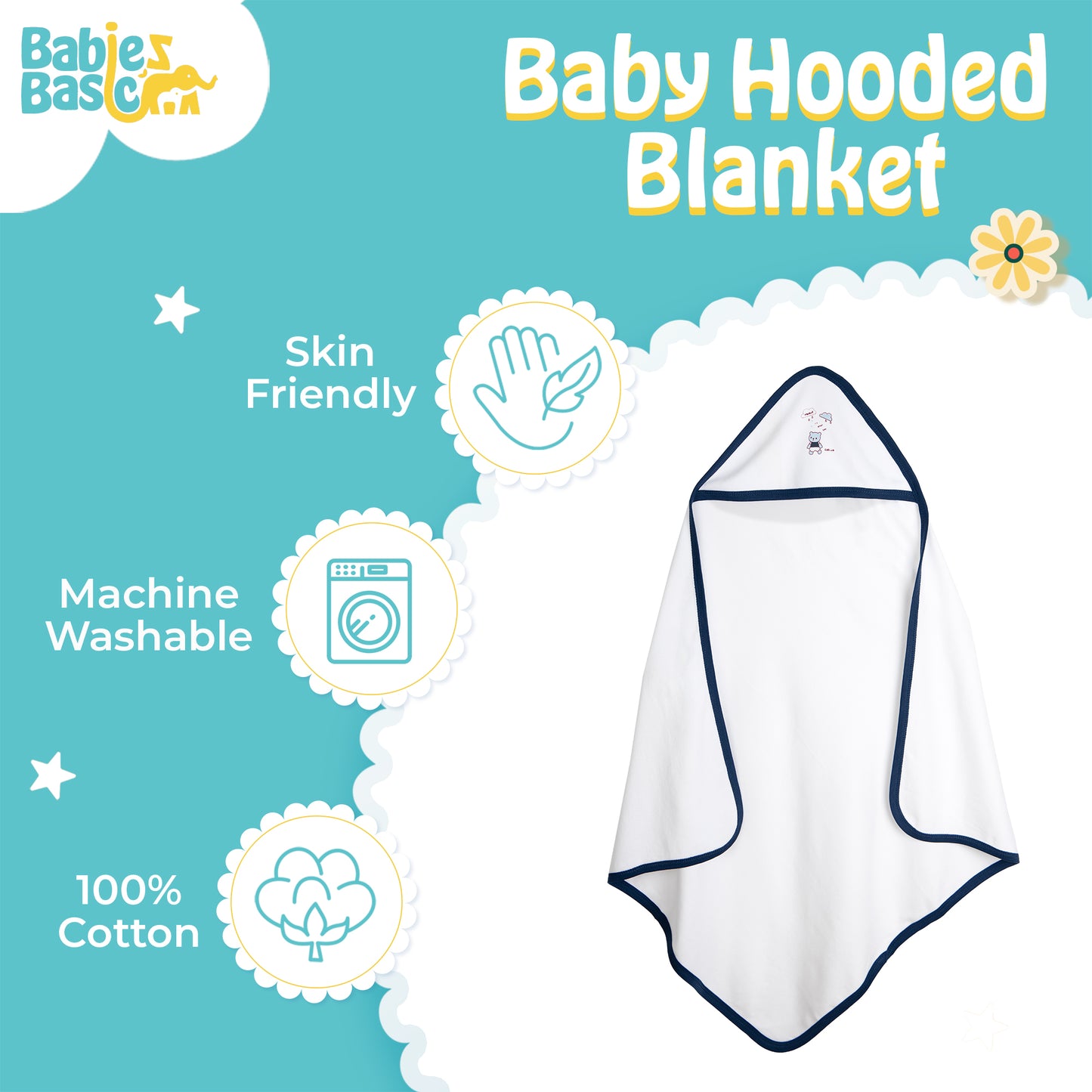 Babies Basic 100% Cotton Blanket, receiving blanket for New Born, 75*75cm , Blue