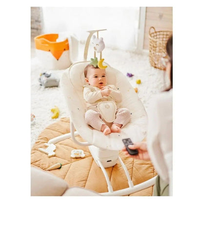 Badabulle Lateral Nursery Baby Swing With Remote Control- Lichen | Eight Lullabies And A Five-Point Harness For Safety 0 – 6 Months | Operates On Mains (Usb Cable Supplied) Or With 4X Lr14 Batteries